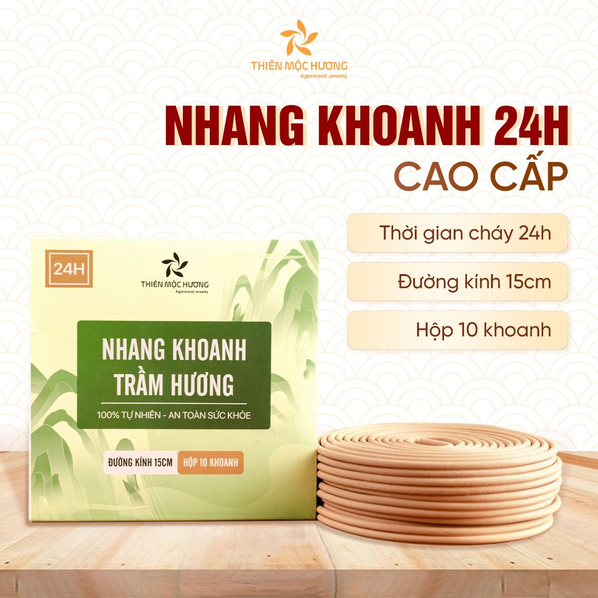Nhang Vòng Trầm Hương Sạch 72h - Trầm Sạch - 100% Không Hóa Chất
